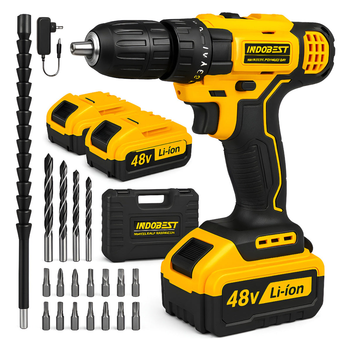 [PROMOÇÃO BLACK FRIDAY] Furadeira e Parafusadeira de Impacto Sem Fio 48V Recarregável, 2 Baterias, Estojo de Armazenamento e 28 Acessórios